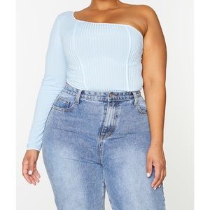PrettyLittleThing Plus Dusty Blue One Sleeve Top Size 18